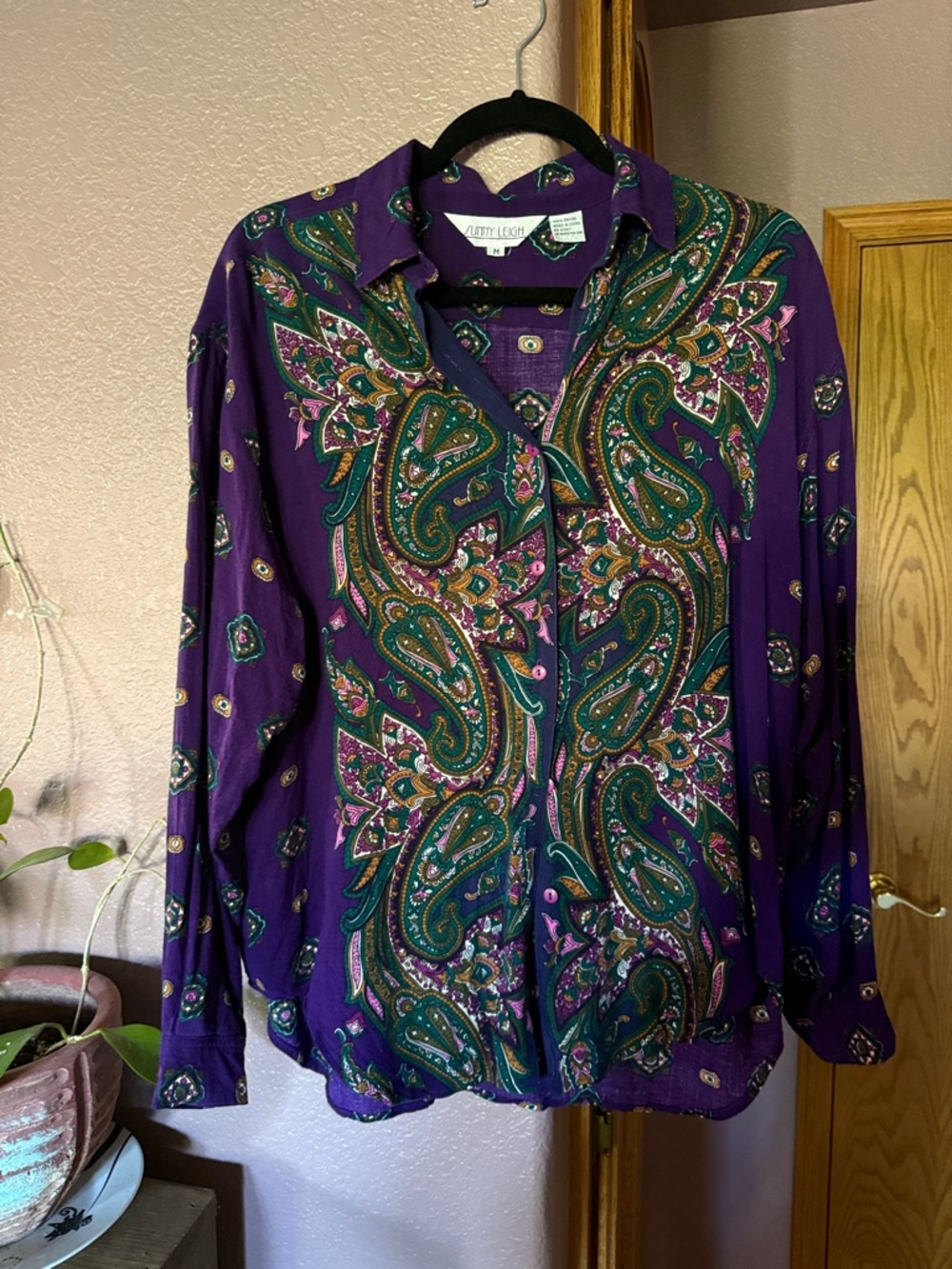 Sunny Leigh Paisley Button-Up Blouse - Purple, Green & Pink